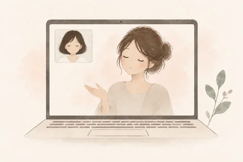 Ilustración de una sesión de psicoterapia en línea por videollamada